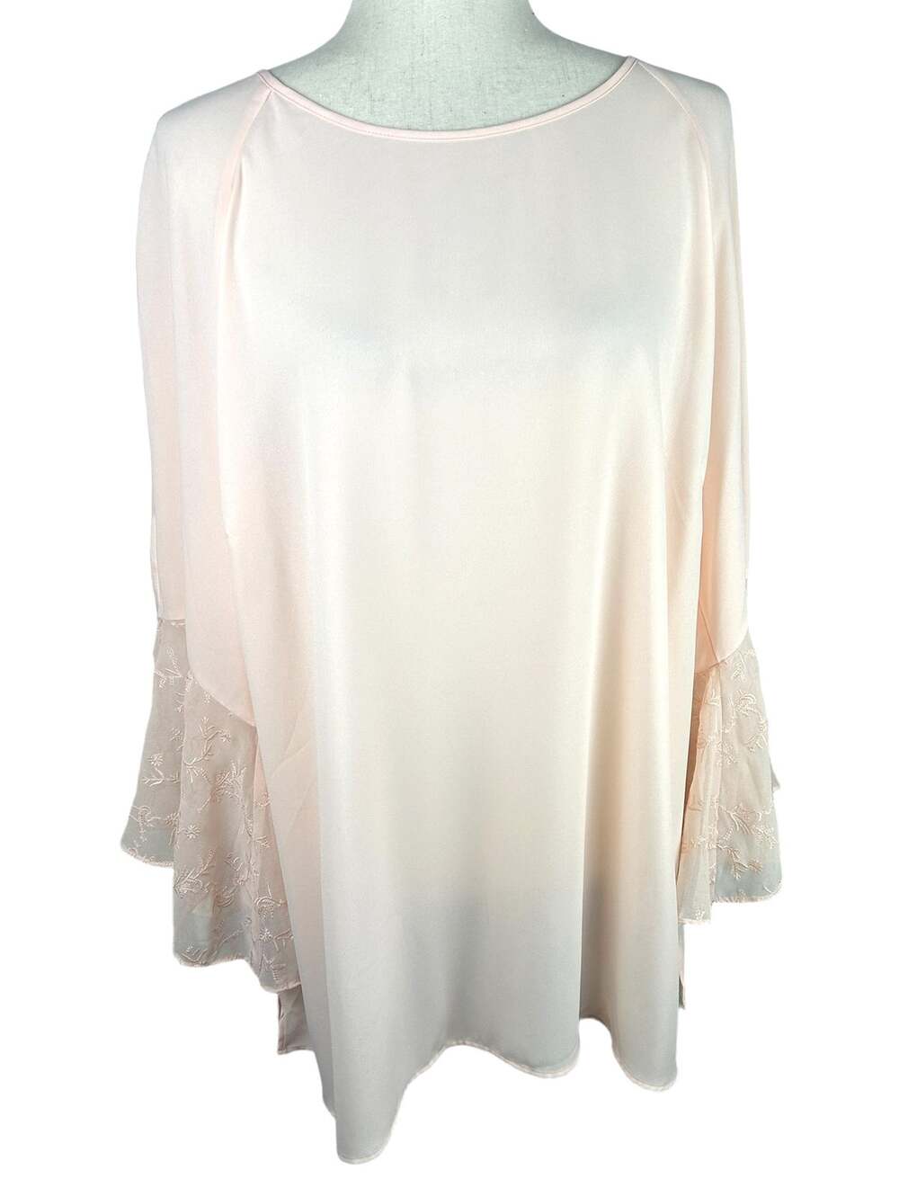 Sejour Women's Blush Pink Sheer Embroidered Flowy Tunic Top Size 16W EUC